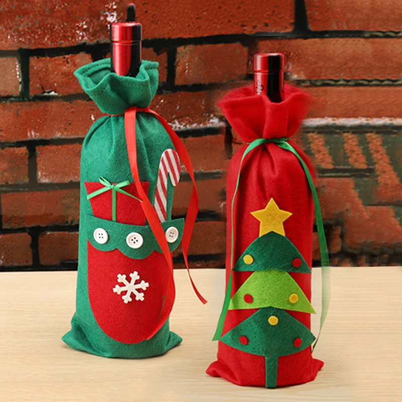 Santa Snowman Woven Wine Bottle Bags For Christmas Party Dinner Table Decorations New Year Gifts Christmas Wine Bottle Cover