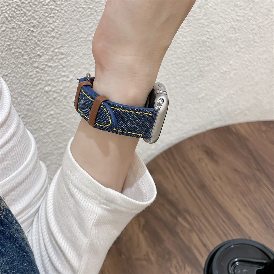 Fashion Blue Denim Fabric Watch Band for Apple iwatch S8 S7 6 5 4 3 S9ultra 49mm 45mm 44mm 42mm 40mm 38mm 41mm