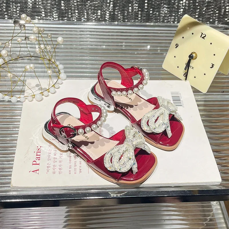 

Kids Fashion Rhinestones Girls Mary Janes for Party Wedding Shows 2025 New Soft Simple Non-slip Low Heels Children Casual Shoes