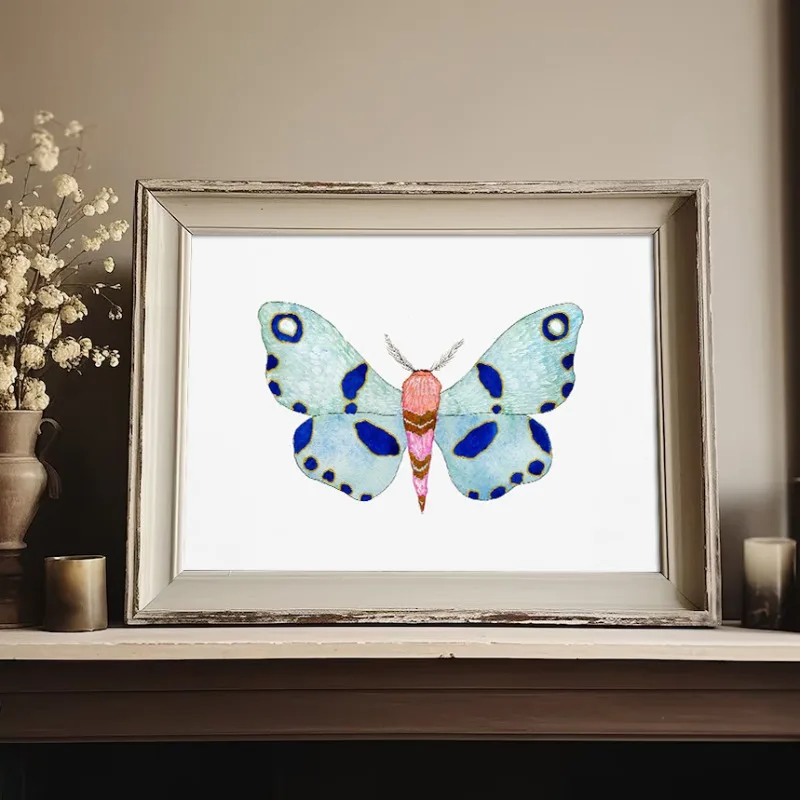 Watercolor Bug Butterflies Moths Poster Print Pastel Insect Canvas Painting Nature Wall Art Picture Nursery Kids Room Decor