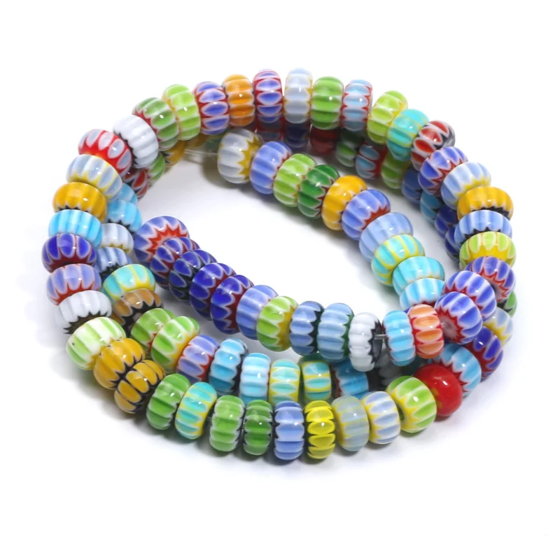 5/6/7mm About 100pcs Round Colorful Patterned Glazed Lampwork Czech Glass Beads For Jewelry Making Pendants Necklaces Bracelets