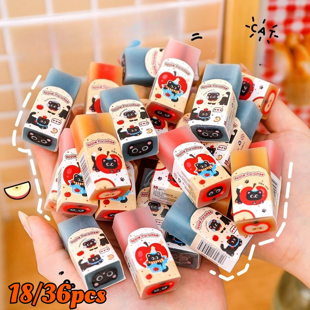 18/36Pcs Cute Apple Cat Sandwich Eraser, Cartoon School Stationery Rubber Erasers Gift for Children Back to School