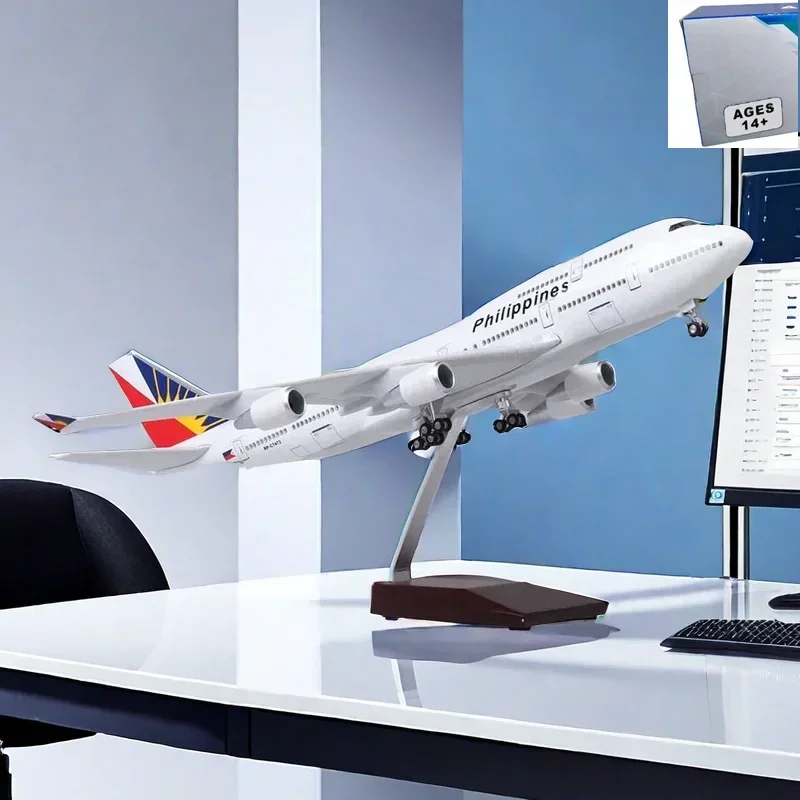 

47CM 747 B747 Model Philippines Airlines with Landing Gear Wheels Lights Resin Aircraft Plane Collectible Toy