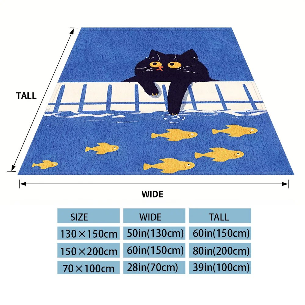 Black Cat & Gold Fish Flannel Luxury Blanket, Lightweight And Comfortable Woolen Blanket, Ultra-Fine Fiber