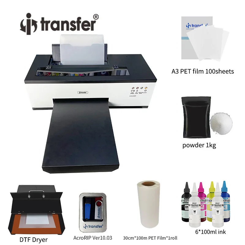 Pacote de inicialização da impressora dtf de controle automático de alimentação de papel com ciclo de tinta branca l1800, dispositivo de secagem grátis