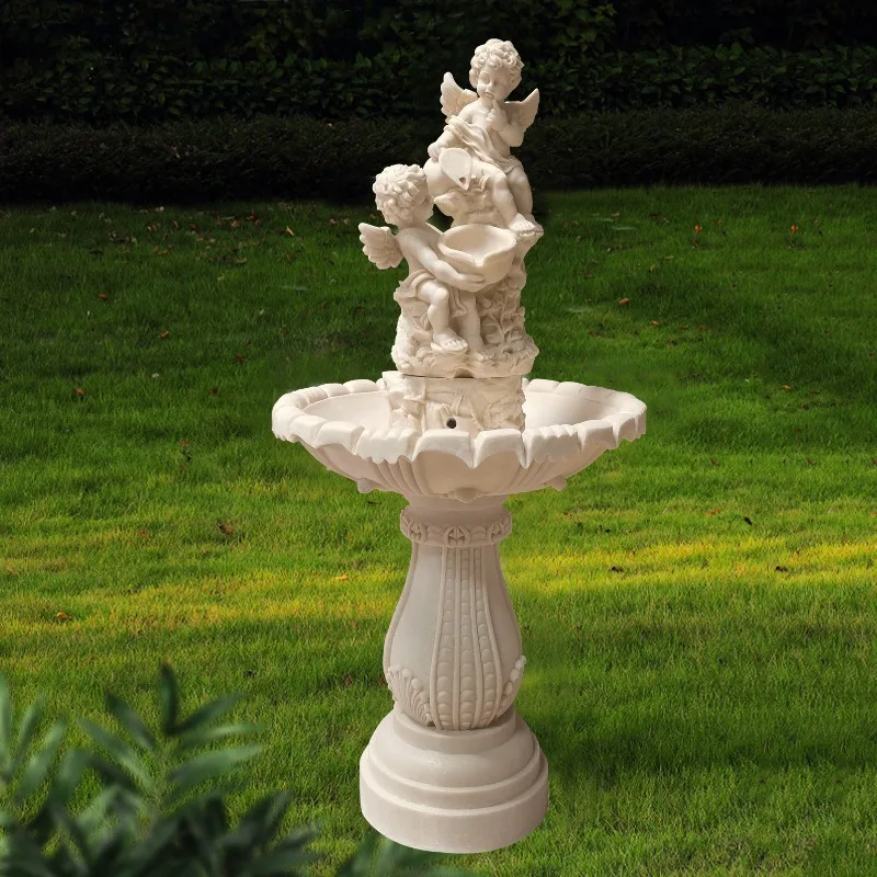 Villa Garden European Fountain Flowing Water Ornament Outdoor Garden Landscape Fish Pool Sandstone Fountain Little Angel Sculptu