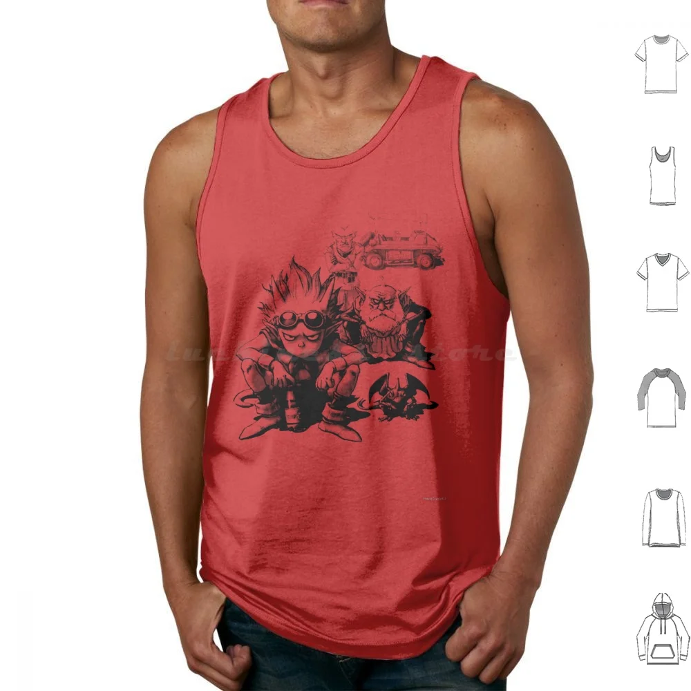 Sandland Monochrome Print Tank Tops Print Cotton Sandland Beezlebub Akira Toriyama Sand Land Hayashi Mori Bandai Sunrise