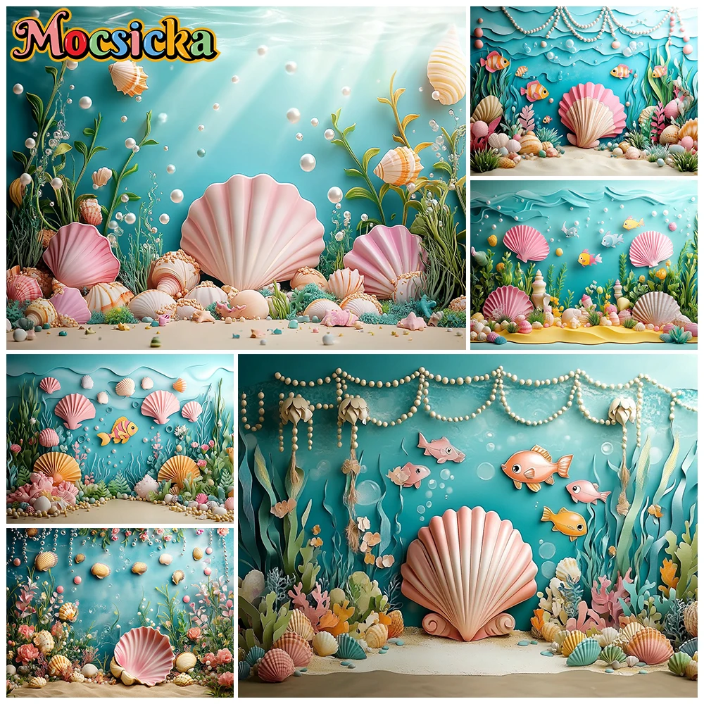 

Mocsicka Photography Backdrop Summer Shooting Background Underwater Fish Shells Decor Wedding Birthday Party Photo Studio Banner