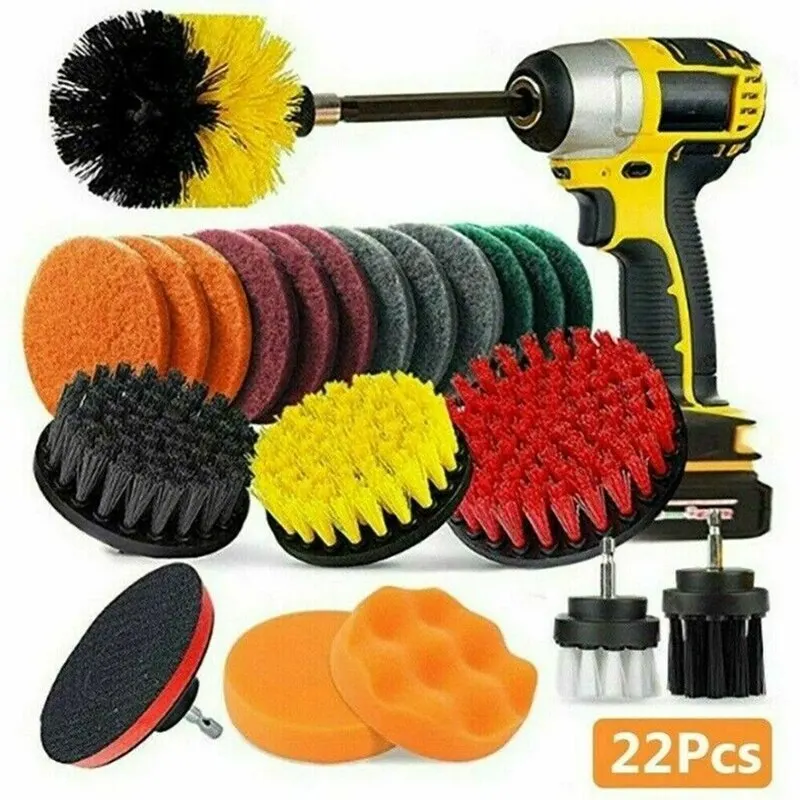 22Pieces Drill Brush Power Cleaning Attachment Set Multi-Purpose Home Carpet Tile Bath Car Wheel Deep Cleaner Tools Kit