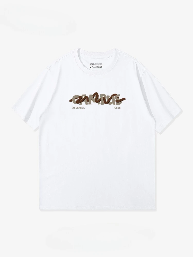 T-shirt a maniche corte con stampa di lettere creative Tide Brand da uomo in puro cotone sciolto casual nero