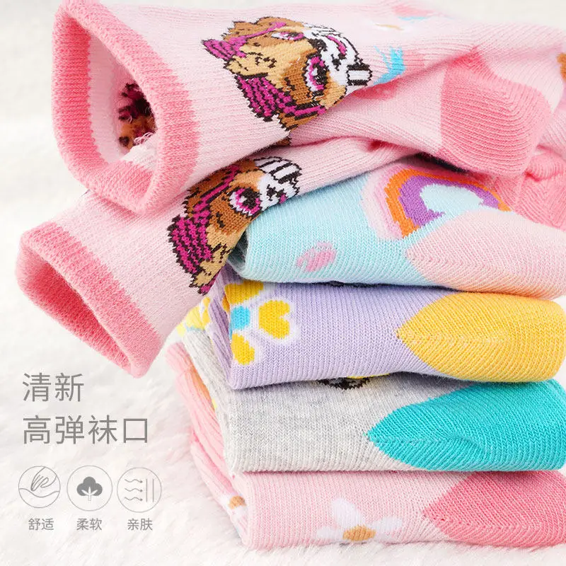 5pcs/set Original Paw Patrol Children Cotton Socks Print Skye Marshall Eeverest Kids Mid-calf Socks Cartoon Peripherals Gifts