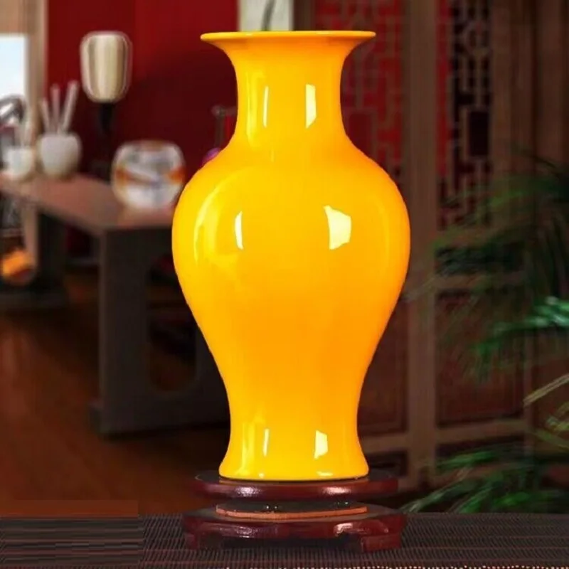 Jingdezhen Yellow Ceramic Vases, All Yellow Glaze Home Crafts, Living Room, Office Decoration, Wedding Gifts
