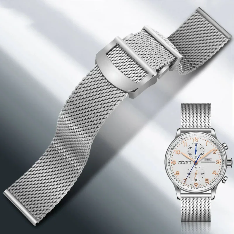 20mm 22mm Milanese Stainless Steel Mesh Watch band Best For IWC PORTOFINO FAMILY Series Strap Watch Accessories Folding Clasp