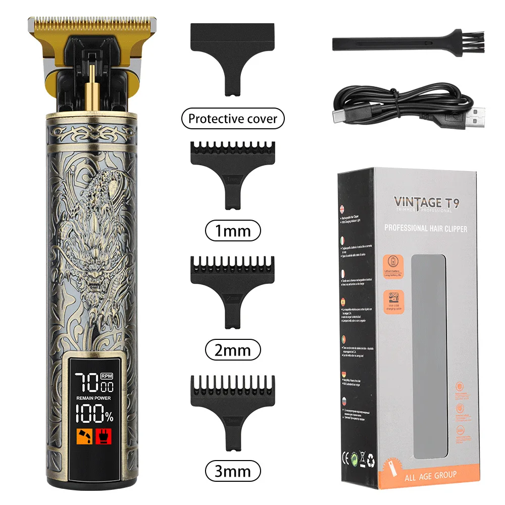 מספר תספורת מקצועי HIENA T9 מספר תספורת חשמלי עם תצוגת LED חזקה כוח דרקון בודהה מספר תספורת