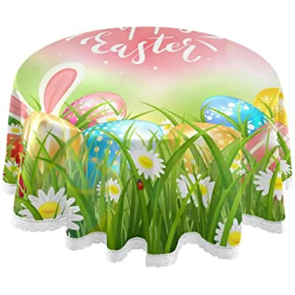 

60 Inches in Diameter Round Tablecloths Happy Easter for Dining, Kitchen, Wedding and Parties, Machine Washable