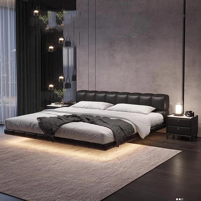 Leather Modern Bed Aesthetic Bedroom Double Luxury Bed Bedside Storage Nordic Cama De Lujo Para Dormitorio Bedroom Furniture