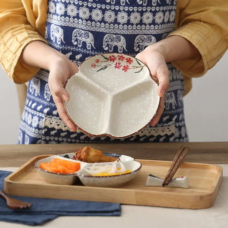 LingAo-Japanese Creative Ceramic Breakfast Plate, Three-cell Breakfast Plate