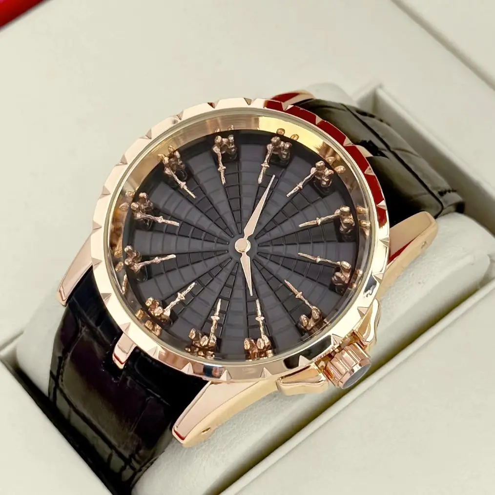 Striking Radial Pattern Wristwatch, Micro Human Sculpture Design, High-End Quartz Watch, Men's Watch, Scratch-Resistant Glass, Comfortable Leather Strap, Suitable for Parties and Daily Wear, a Unique Gift for Art Enthusiasts