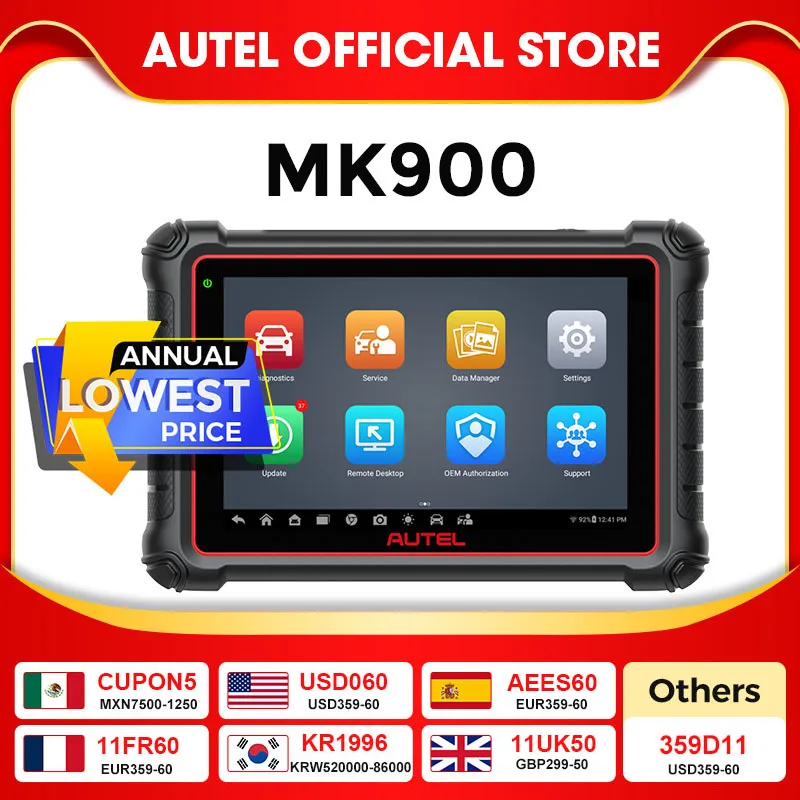 Autel MaxiCOM MK900 Diagnostic Tools CAN FD DoIP 8 Inch Bidirectional OBD2 Scanner 2024 Auto Diagnosis Upgrade of MX808S 