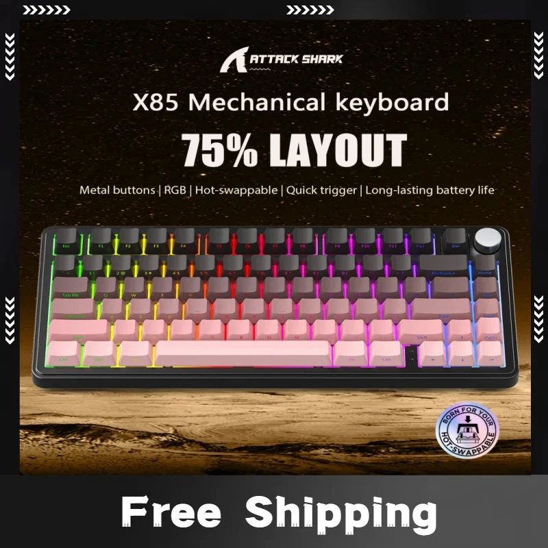 

Hot Sale ATTACK SHARK X85 Gaming Keyboard Wireless with Meta Knobs RGB Bluetooth Tri-Mode Mechanical Keyboard Hot-Swap