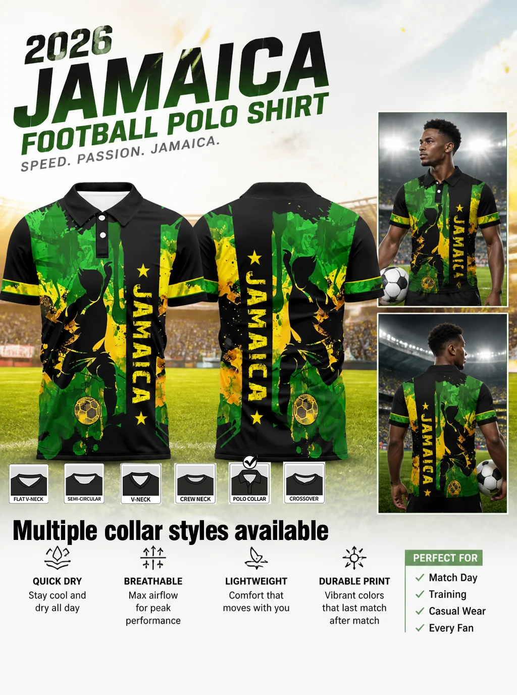 Patriotic‑theme short‑sleeve polo top with six optional collar styles, lightweight stretch‑friendly fabric