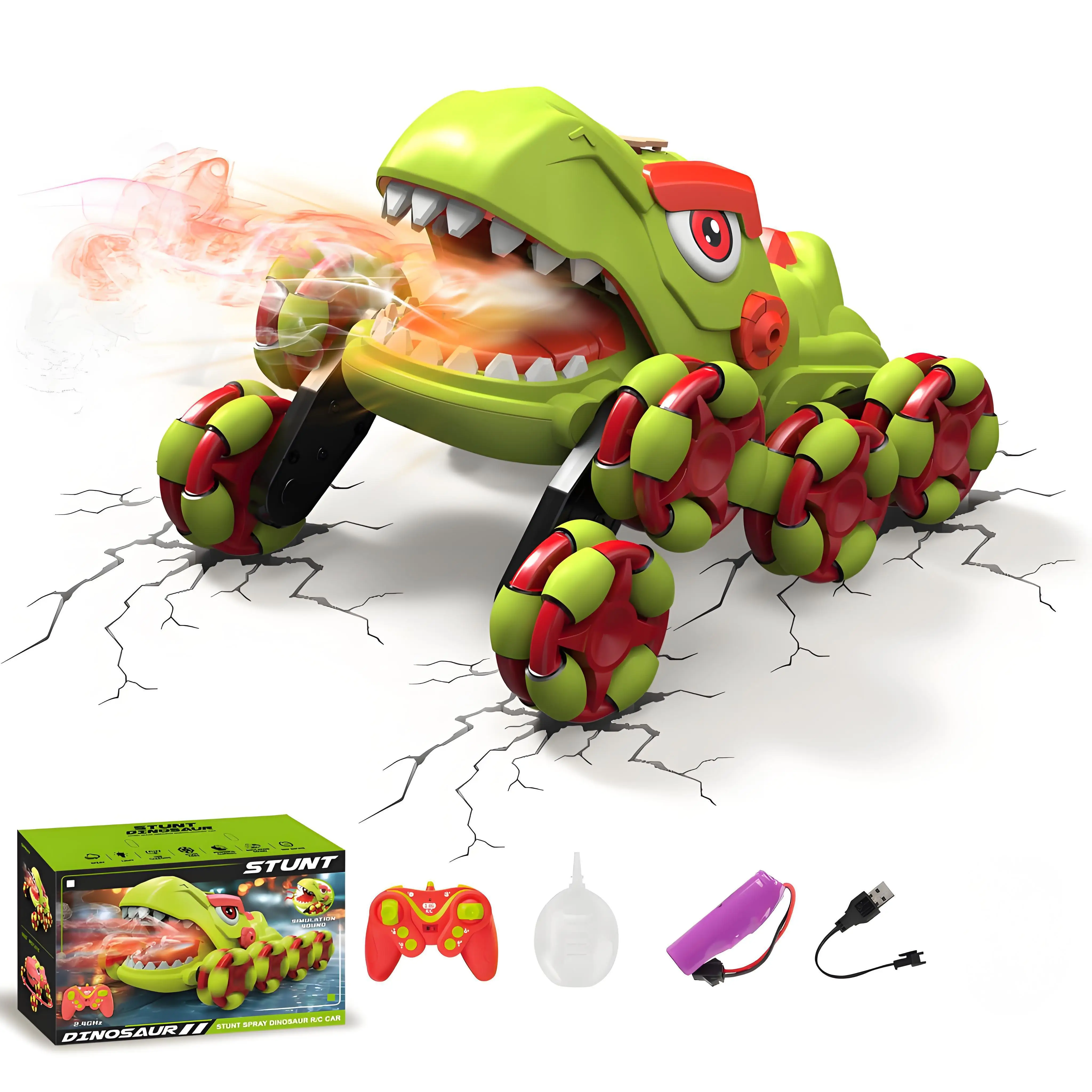 

RC Dinosaur Car, Stunt Spray Car, Green/Red, Kids Gift