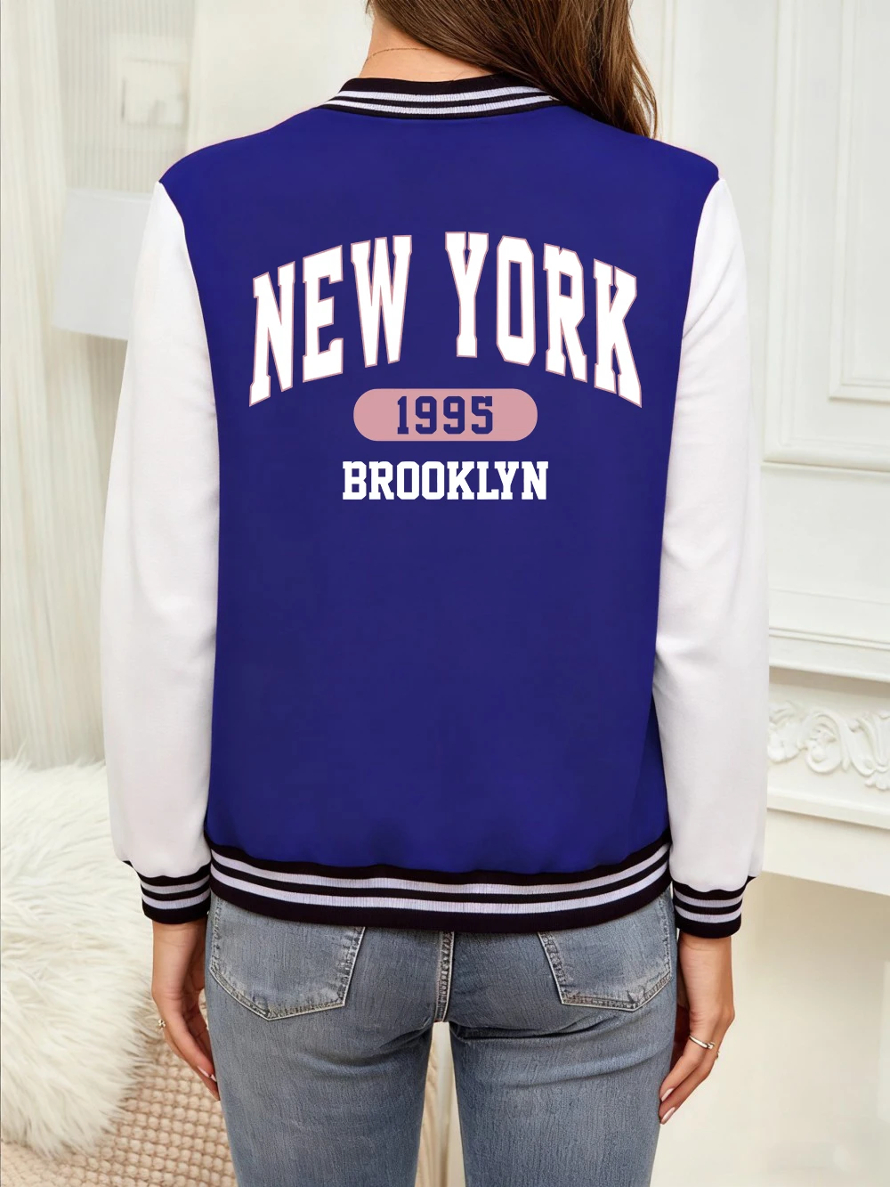 

New York Brooklyn 1955 Prints Coats Womens Cotton Loose Baseball Jersey Basics Pocket Jackets Winter Fleece Warm Woman Clothes