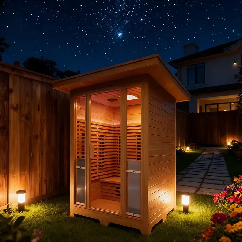 Luxury Solid Wood Full Spectrum Far Infrared Red Light Therapy Sauna 2 3 4 Person Cube Outdoor Home Spa with Speakers Detox