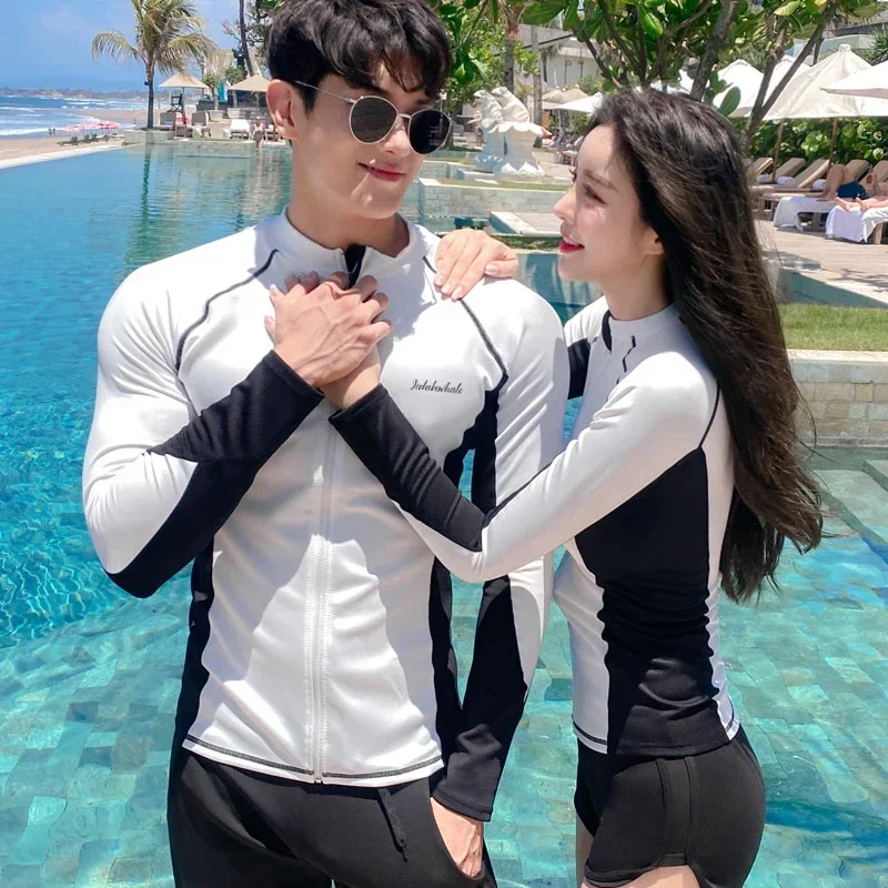 

Long Sleeve Rash Guards Swimwear Women Patchwork Couple Two-Piece Swimsuit Men Surfing Swimming Suit Beach Diving Bath Suit