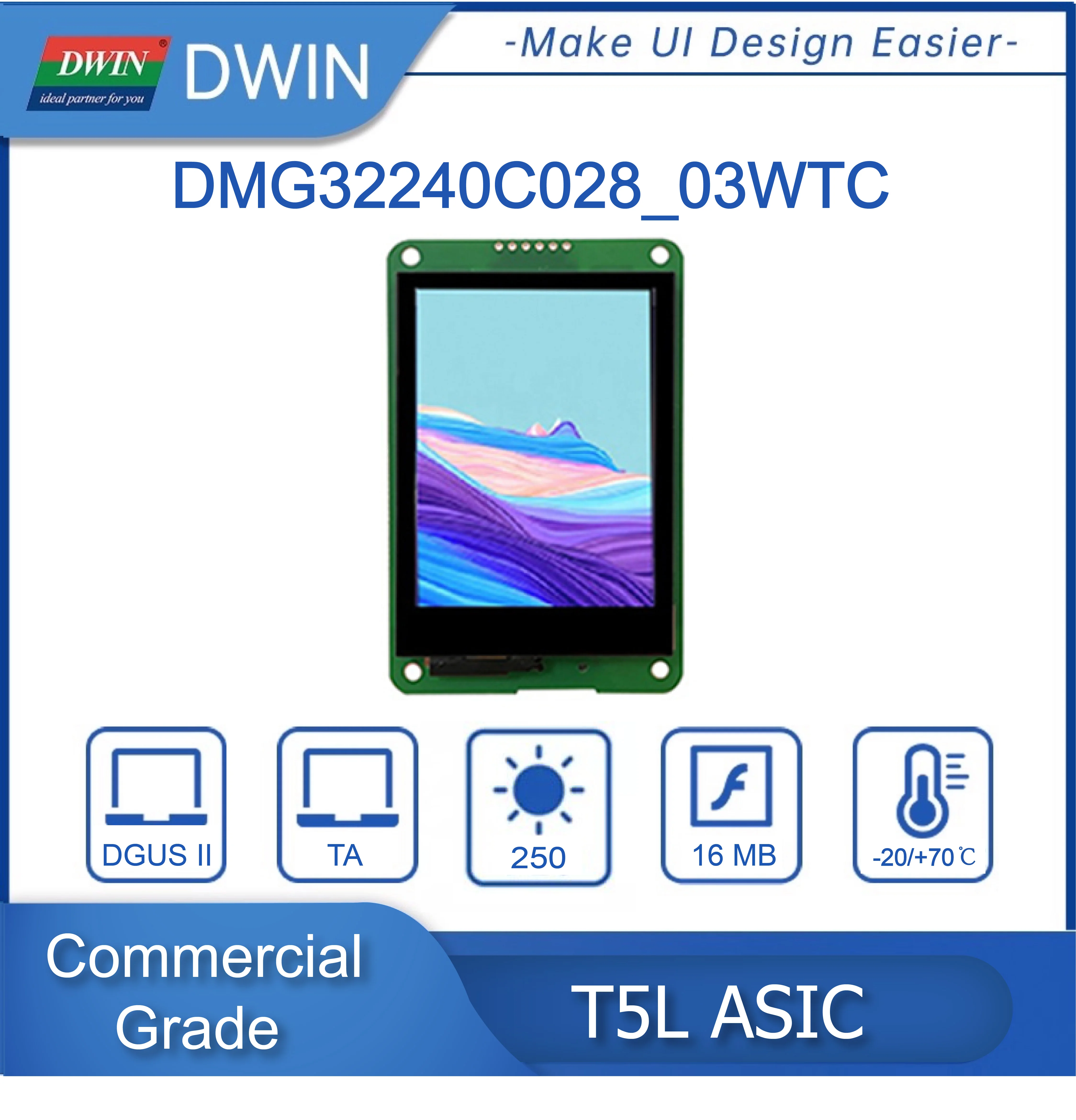 

DWIN 2.8 Inch 240*320 TFT Display HMI touch screen smart screen Hmi Display CTP/RTP TTL UART Port DMG32240C028_03W