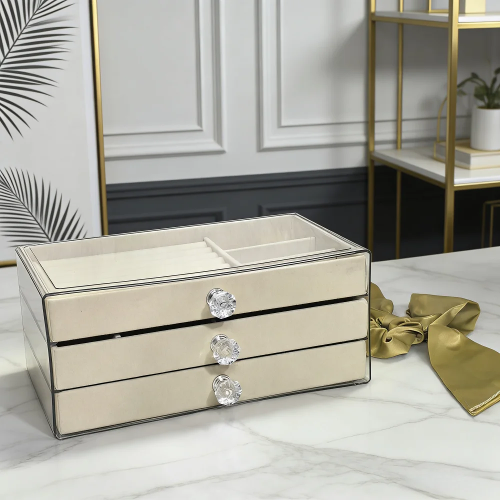 

Acrylic Necklace Storage Box with Drawer for Pearl Bracelet Earrings Jewelry Display and Organizer Desktop Finishing Box