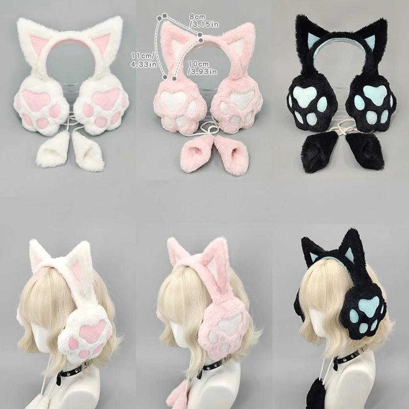 Autumn and Winter Cat Claw Plush Hair Strap Headwear Eartips for Warmth and Winter Cold Protection Eartips Hair Accessories