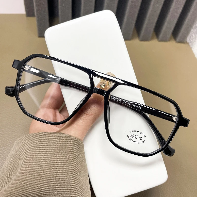 여성을위한 새로운 스타일 안경 프레임 더블 브리지 안티 블루 라이트 여성 안경 다각형 모양 남성 유리