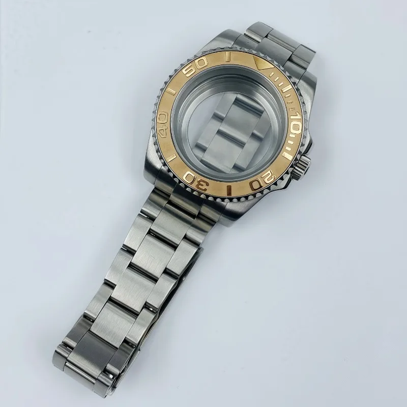 Per cassa NH35 Set di cinturini per cassa in acciaio inossidabile da 40 mm Raccordo in vetro zaffiro per cassa piatta con movimento NH34