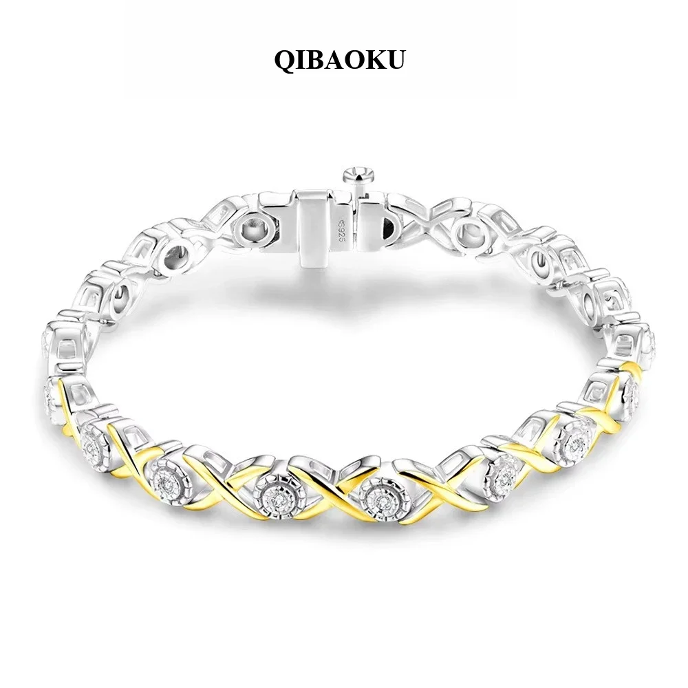 FCGJHW Solid S925 Silver 18K Gold Plated Tennis Bracelets for Women Round Moissanite 1.25mm Charm Bracelet Engagement Gift 2026