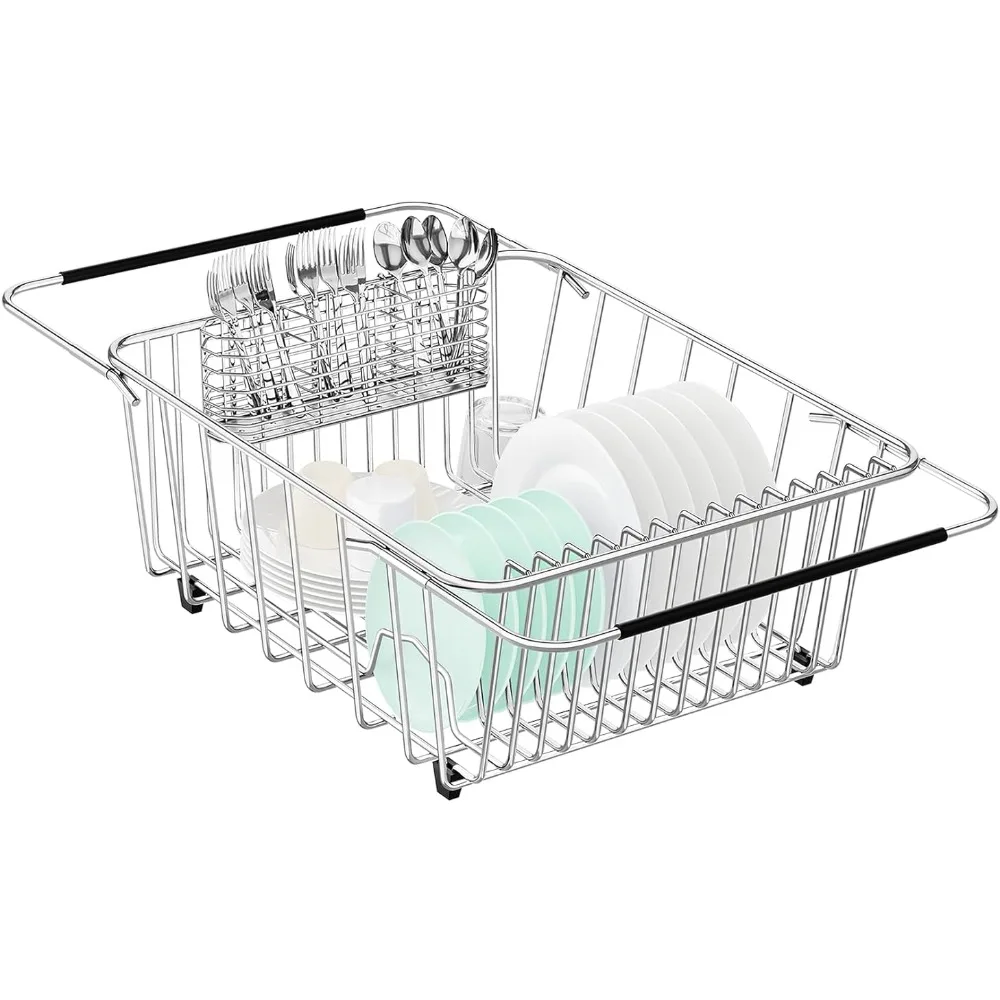 

Large Sink Dish Drying Rack, Expandable 304 Stainless Steel Metal Dish Drainer Rack Organizer Shelves with Stainless , Rustproof