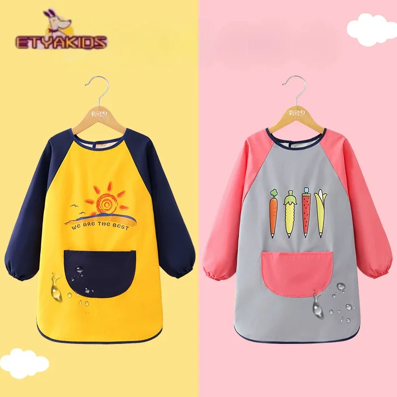 Cartoon Baby Waterproof Bib Drawing Clothes Kindergarten Feeding Anti-dirty Non-washable Long Sleeved Aprons for Girls and Boys