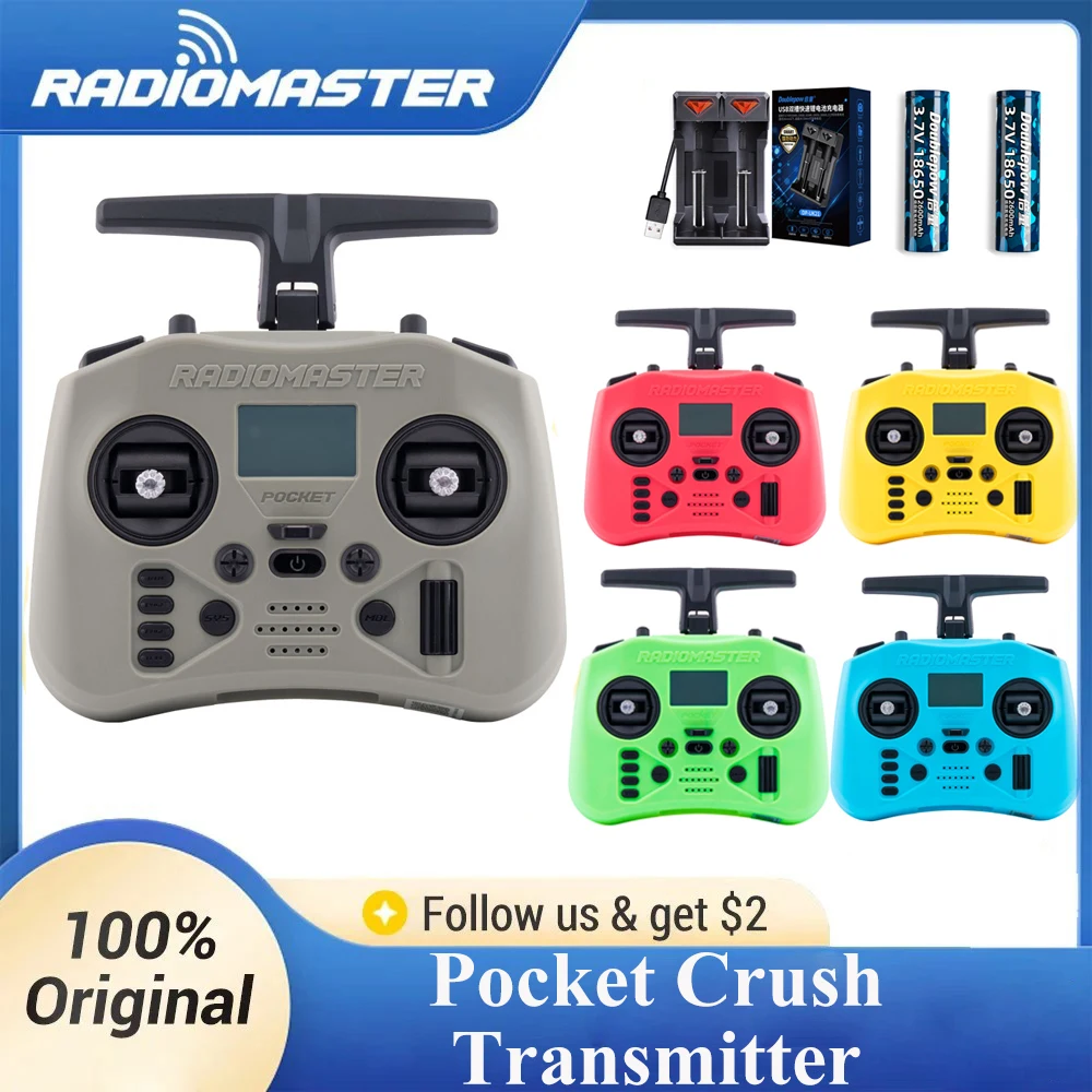 Radiomaster Pocket Crush 2.4GHz ELRS M2 Hall Gimbal FCC Transmitter Remote Control Portable Foldable Antenna