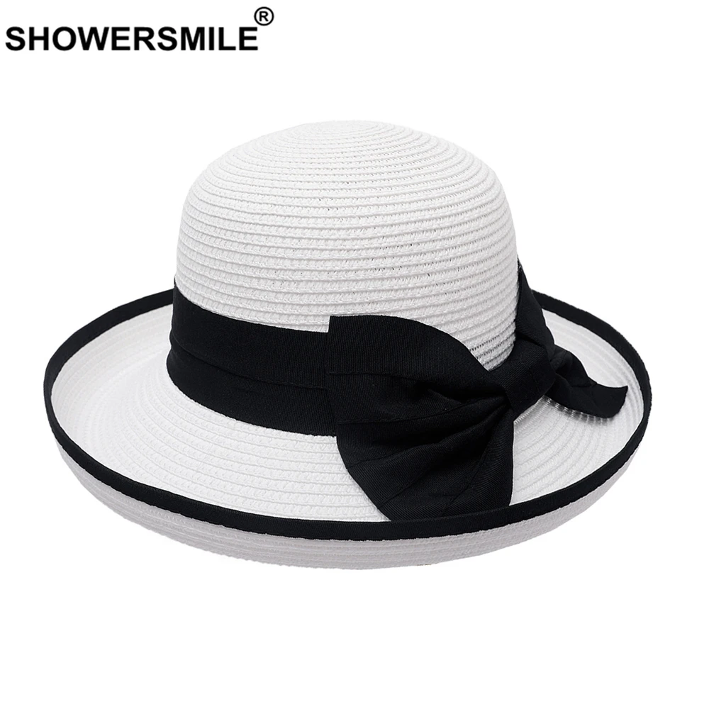 SHOWERSMILE Mùa Hè Mũ Lưỡi Trai Phong Cách Anh Quốc Nữ Hat Nơ Trắng Đen Hồng Hải Quân Màu Be Nữ Fedora