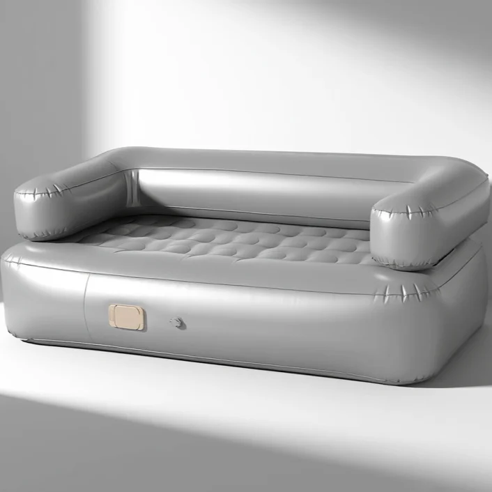 Automatic inflatable sofa recliner gray flocking PVC outdoor camping foldable waterproof inflatable