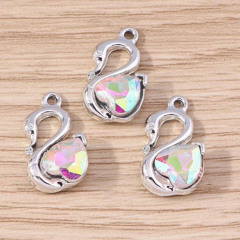 Тоскавский 10 шт. сверкающие 4 цвета CZ кристалл лебедь подвески для самостоятельного изготовления ювелирных изделий висячие серьги браслет ожерелье подвески ремесло