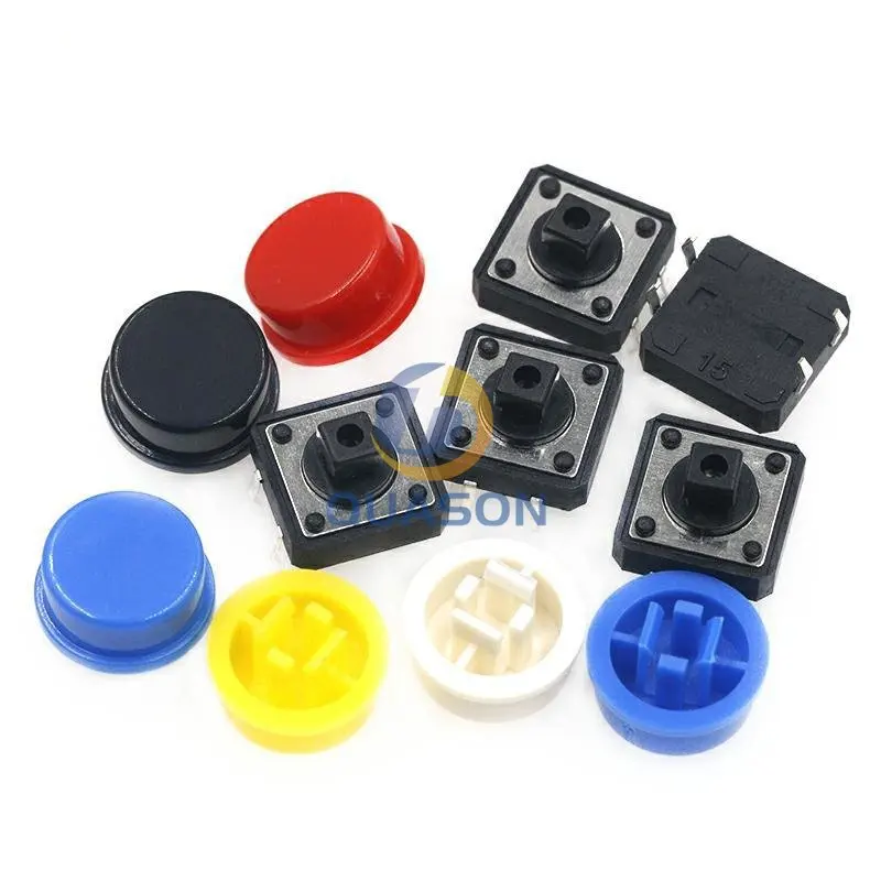 25PCS Tactile Push Button Switch Momentary 12*12*7.3MM Micro switch button + 25PCS Tact Cap(5 colors) forArduino Switch