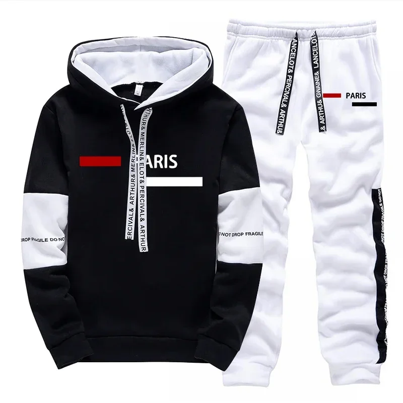 Paris Printing Mens Tracksuit Casual Sweatshirts Suit Single Piece Hoodie Pants Sports Jogging Mens Clothing Fashion Streetwear