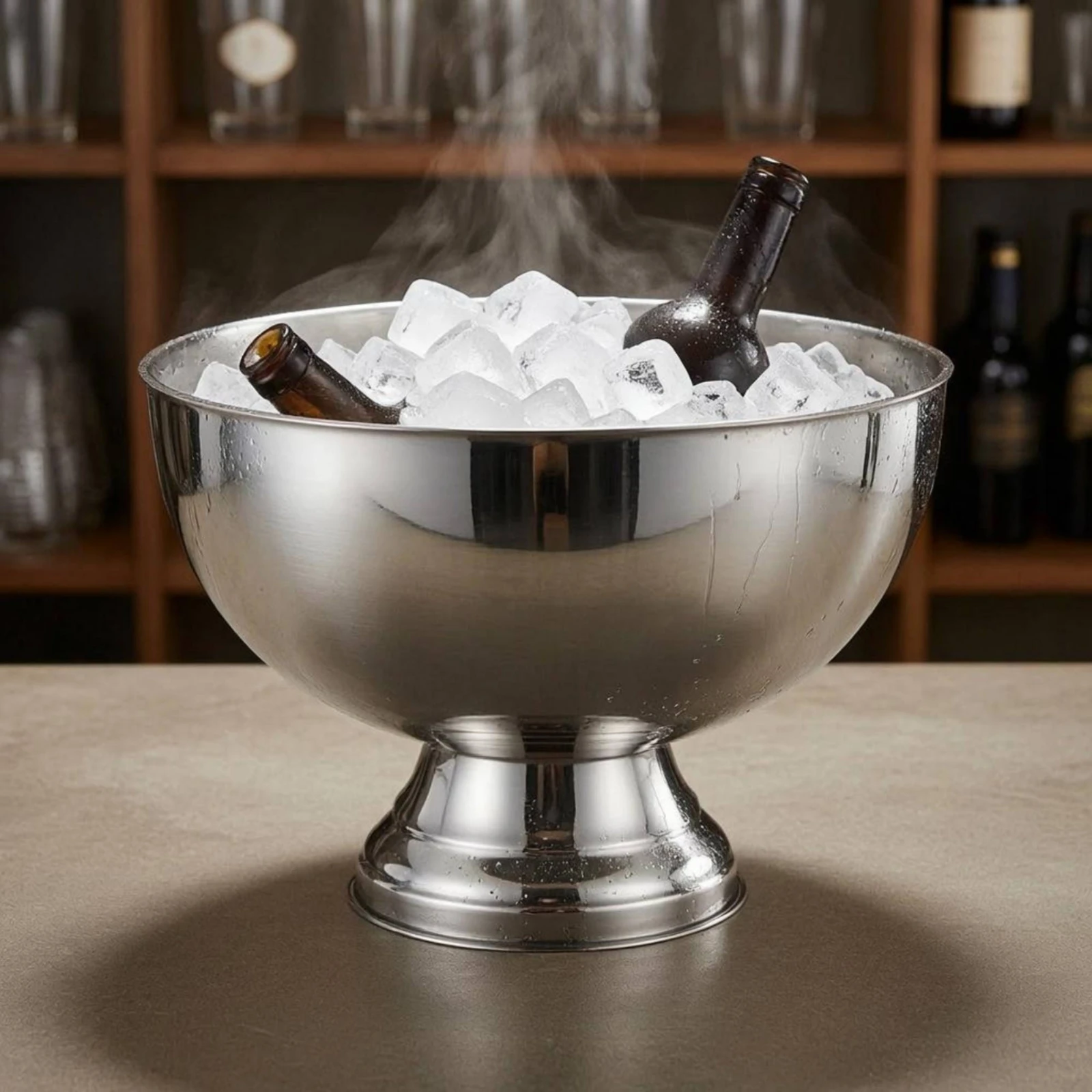 Stainless Steel Ice Container Large Capacity Pedestal Ice Container Beverage Tub Elegant Silver Barware Food Grade