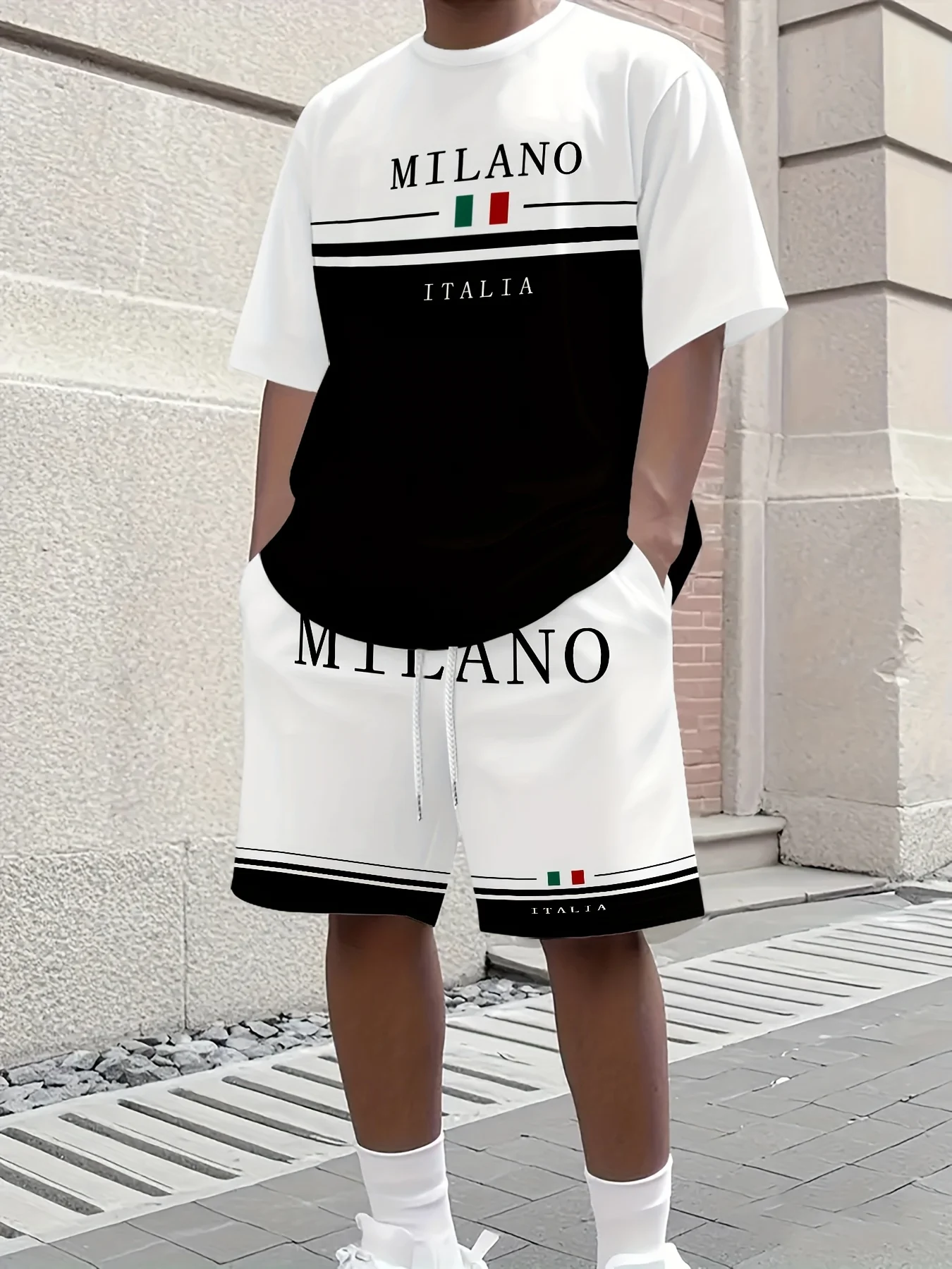 Новые летние мужские спортивные костюмы ITALIA, креативные футболки и шорты с буквенным принтом, повседневная спортивная одежда с круглым вырезом, мужская уличная одежда