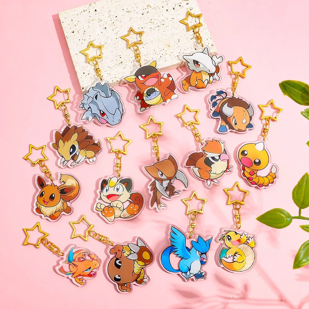 Colgante acrílico con temática de Pokémon de 10 piezas, diseñado con "Pochémon tipo fuego/rojo" como elemento central, con un lindo