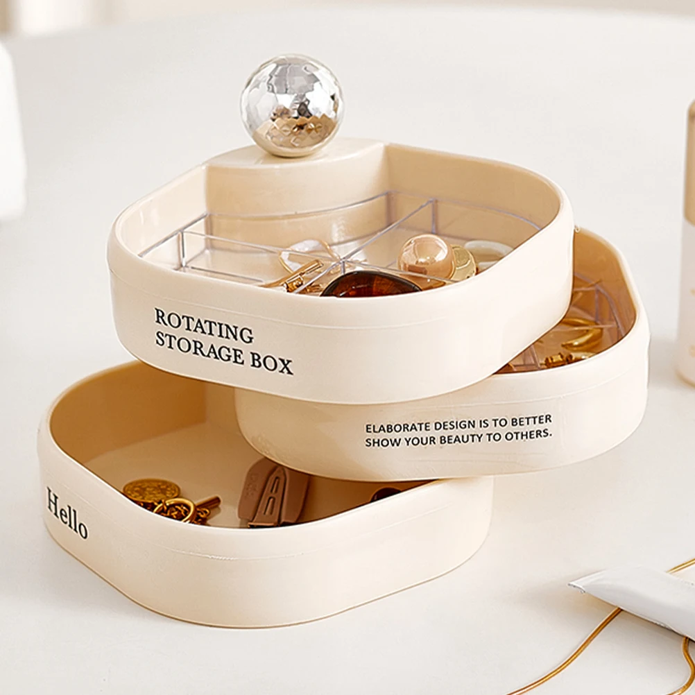 

Fashionable 3 layer Rotatable Cream White Jewelry Box for Necklace Earrings Ring Storage Desktop Decorative ganizer