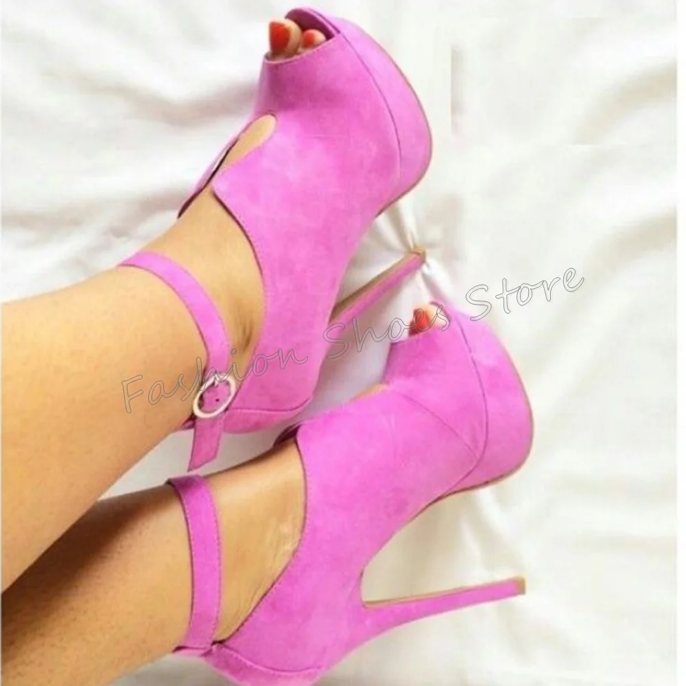 

Purple Peep Toe Ankle Buckle Boots Stilettos High Heels High Heel Shoes for Women Fashion Heels 2024 New Zapatos Para Mujere