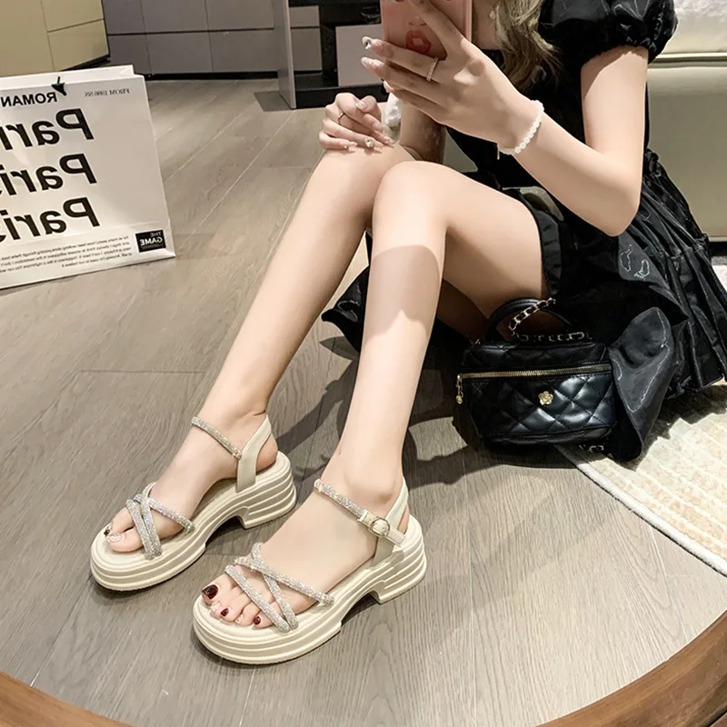 Beige Heeled Sandals 2024 Summer Spring Shoes Clogs Wedge Muffins shoe Med Black Thick Comfort Girls New Beach Platform Fashion