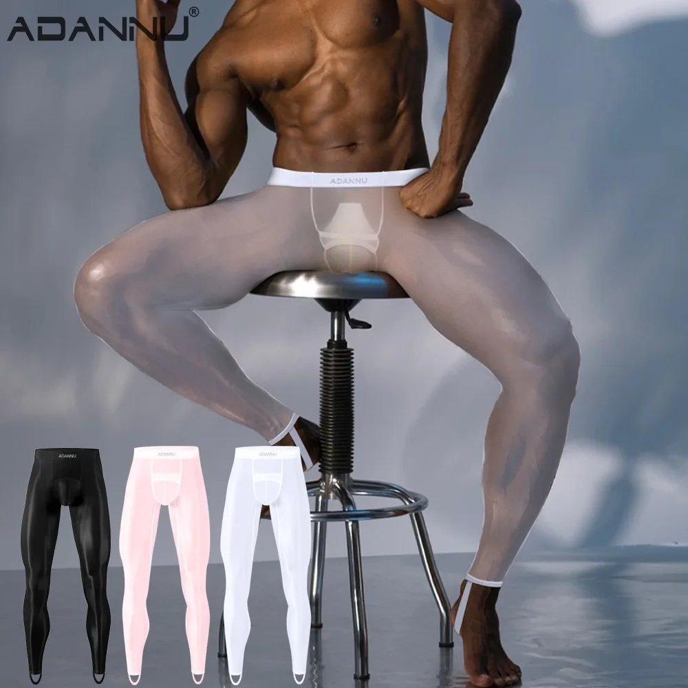 Pantalones sexis transparentes de nueve puntos para hombre, ropa interior deportiva de secado rápido para correr, mallas interiores elásticas ultrafinas para hombre, Calzoncillos largos